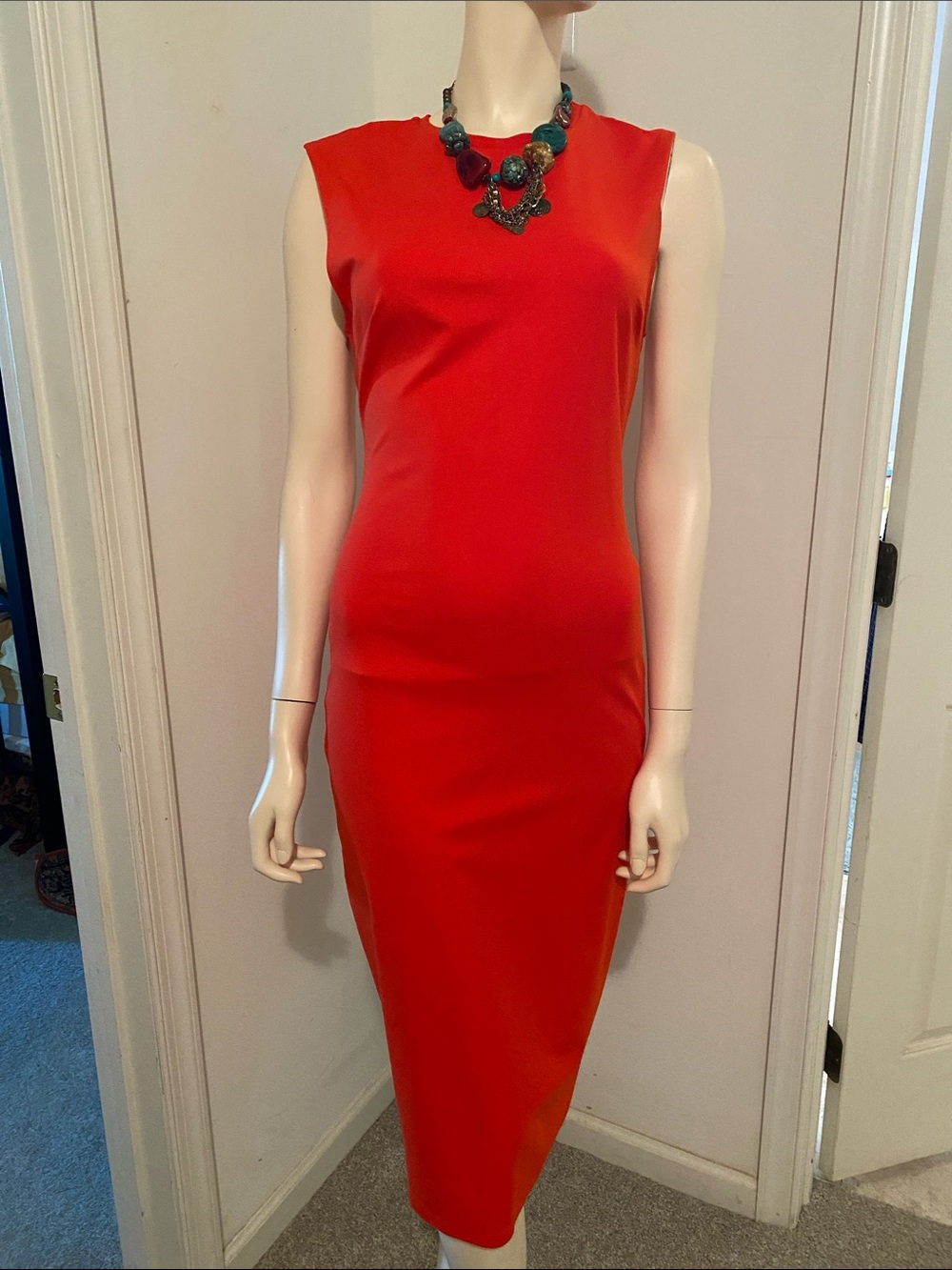 Zara Bold Red Sleeveless Sheath Dress